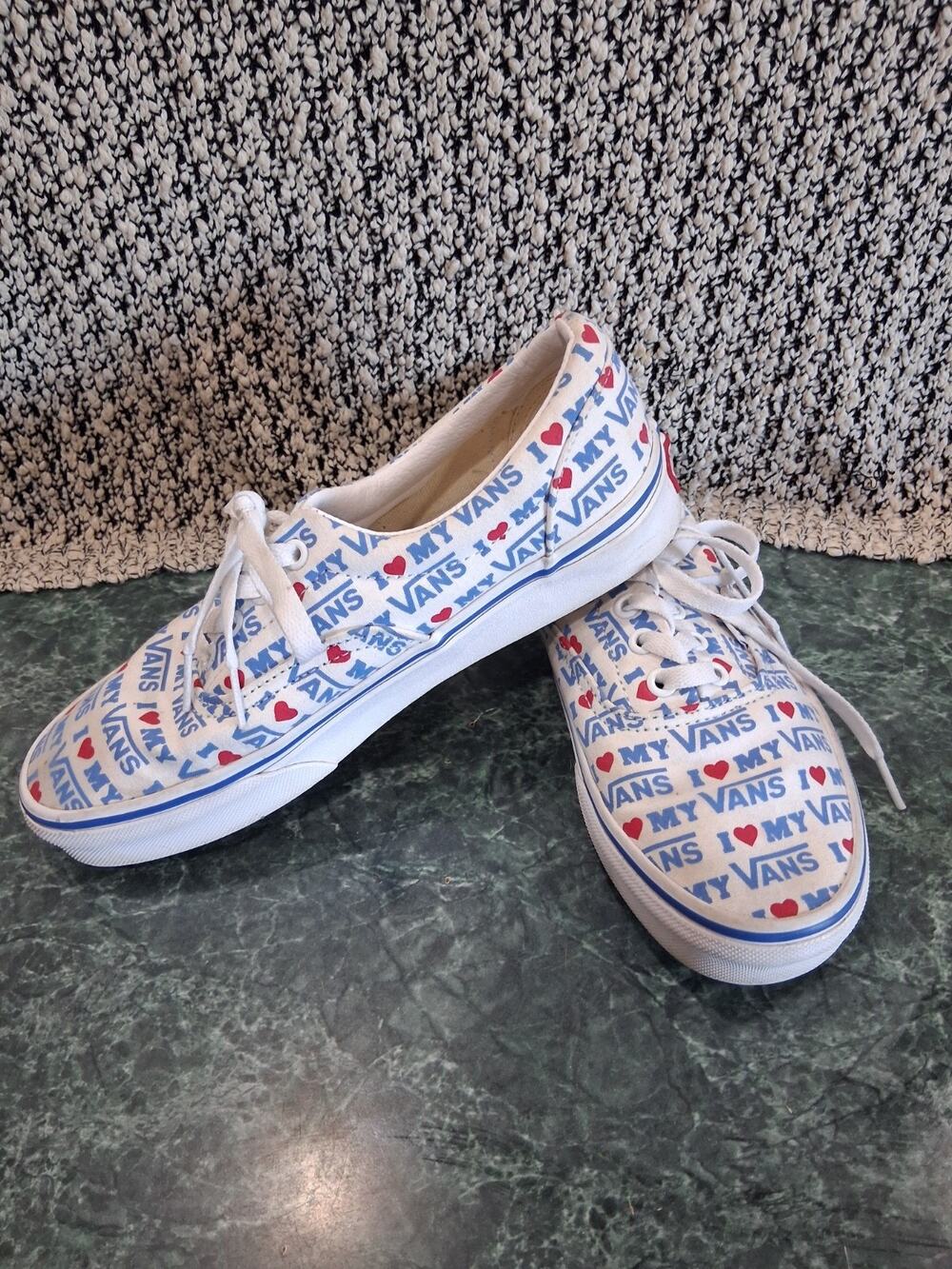Vans Era I Heart Womens Size 7.5 White Blue Red Walking Skate Shoes Sneakers